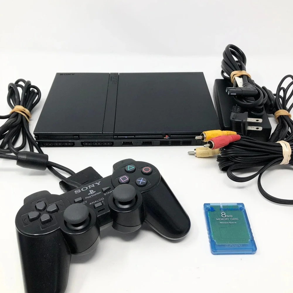 Sony SCPH-77001 PlayStation 2 Slim Console Bundle Tested Working Black